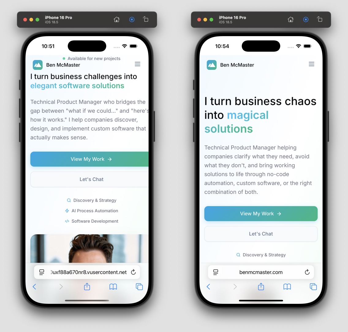 Before-and-after mobile optimization screenshots