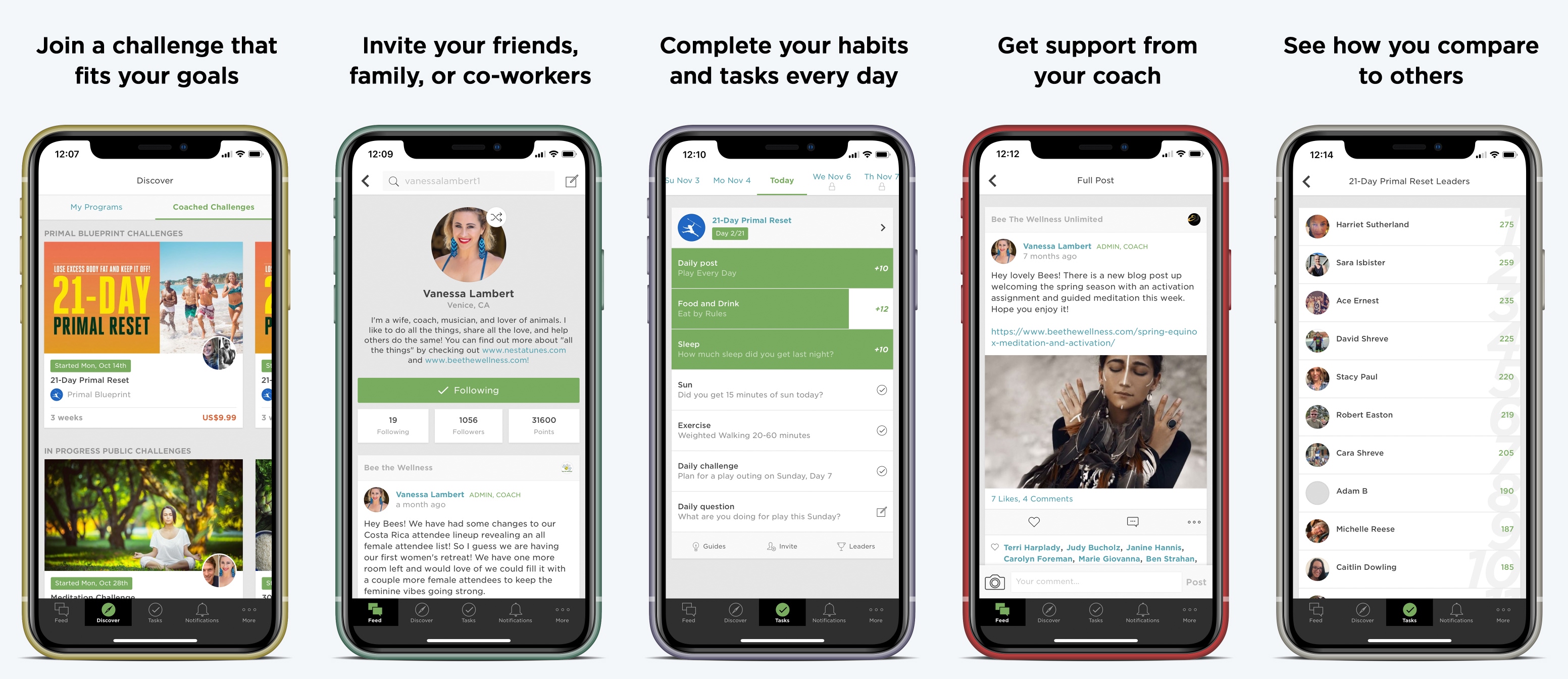 Vimify app screenshots showing mobile interface, challenge tracking, and community features
