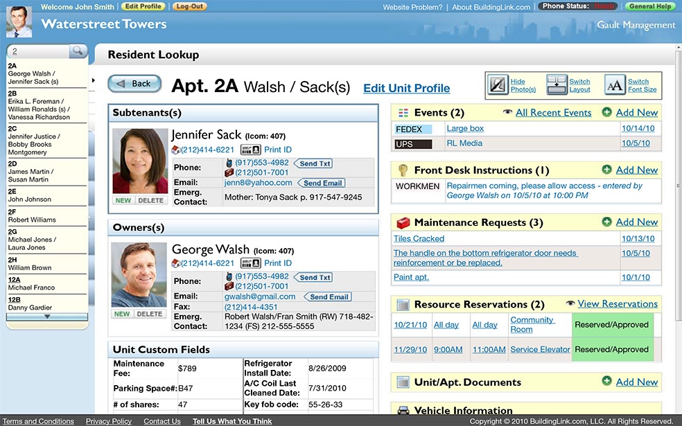 Another view of BuildingLink's original dated interface