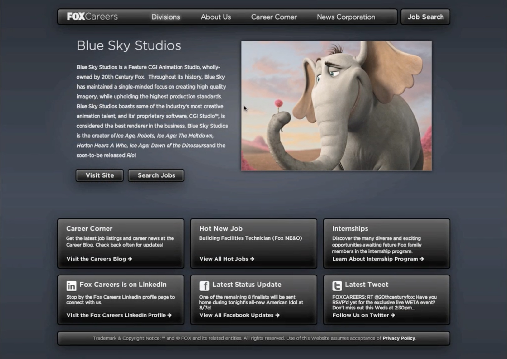 Fox Careers main interface showing job listings