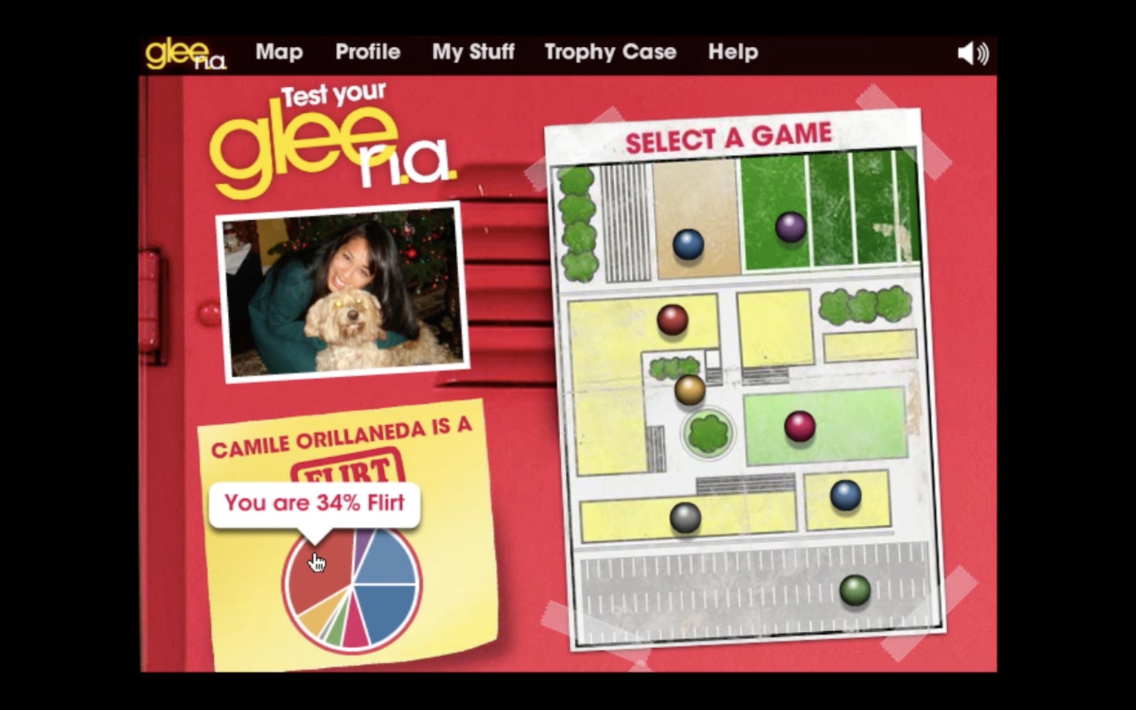 Glee mini-game interface showing character selection