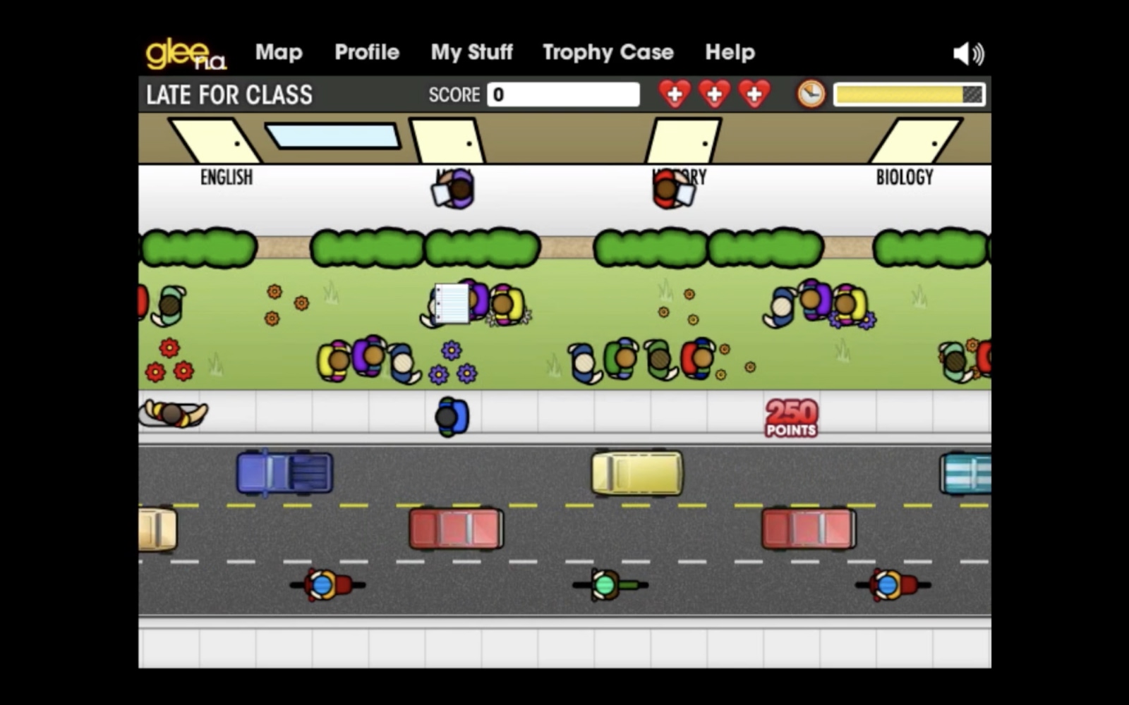 Glee mini-game featuring music-based gameplay