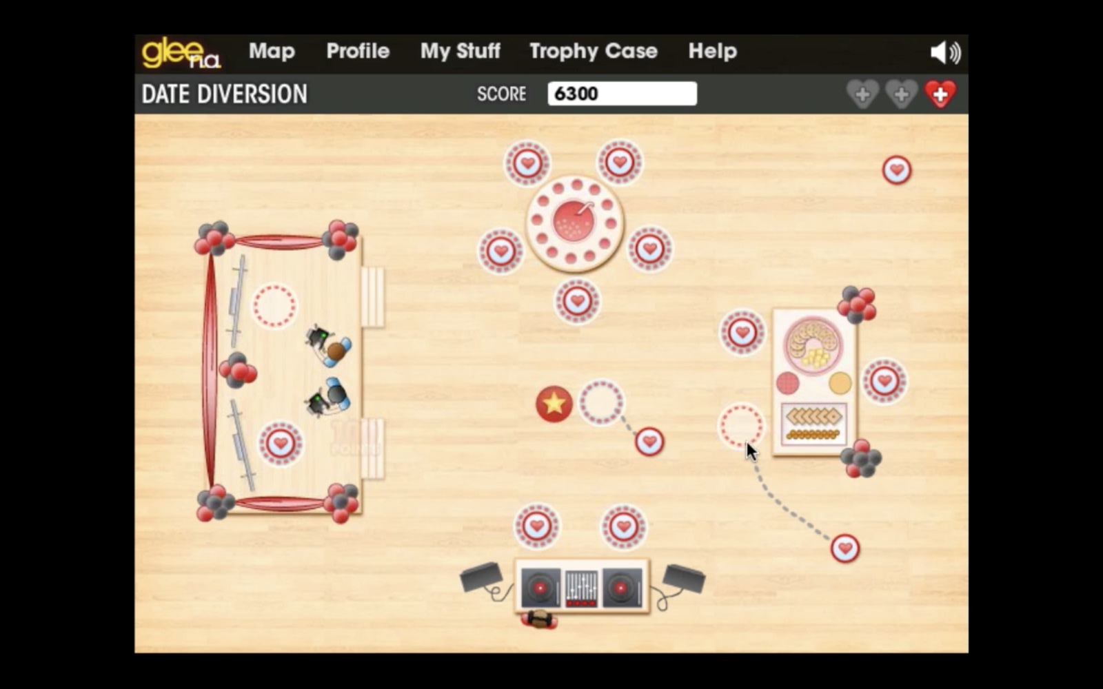 Glee mini-game leaderboard and scoring system