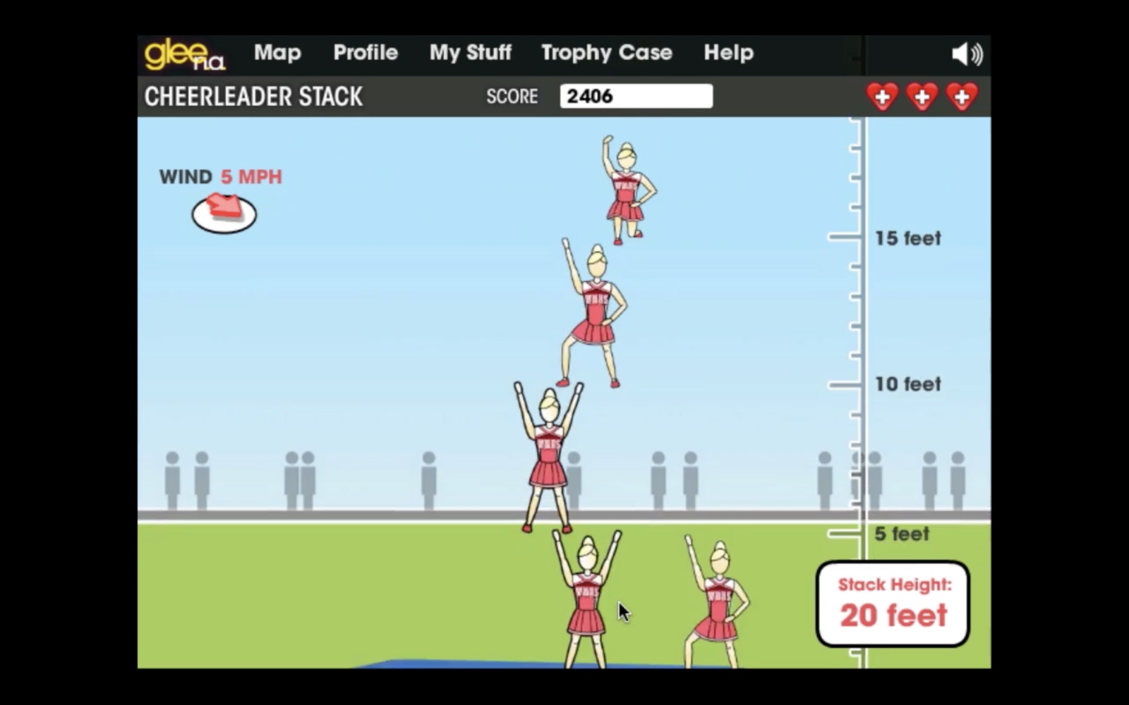 Glee mini-game arcade-style interface