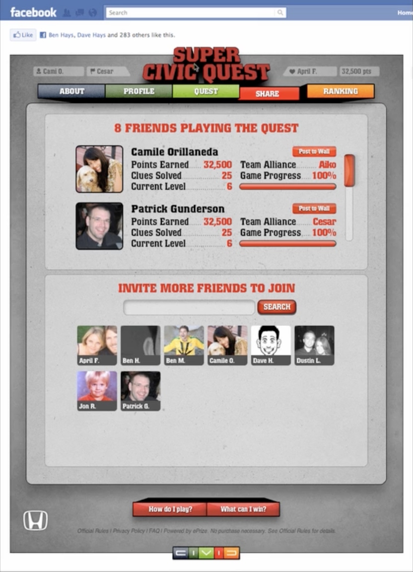 Honda Super Civic Quest friend invitation system
