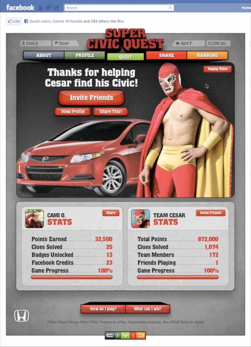 Honda Super Civic Quest completion screen