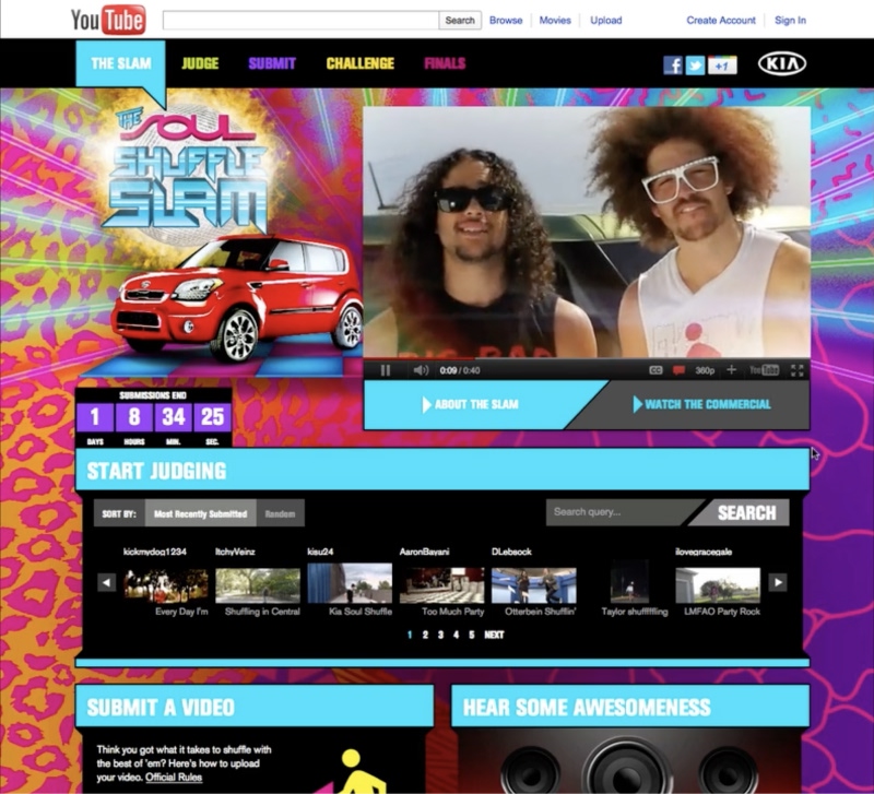 Kia Soul Shuffle Slam homepage with dance contest entry