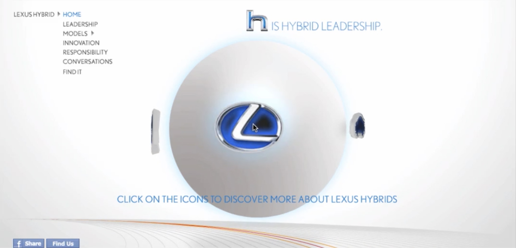 Lexus Hybrids microsite navigation interface