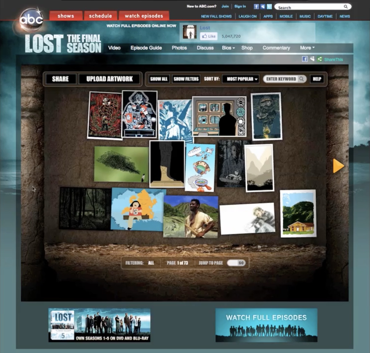 Lost Fan Art Wall main gallery interface