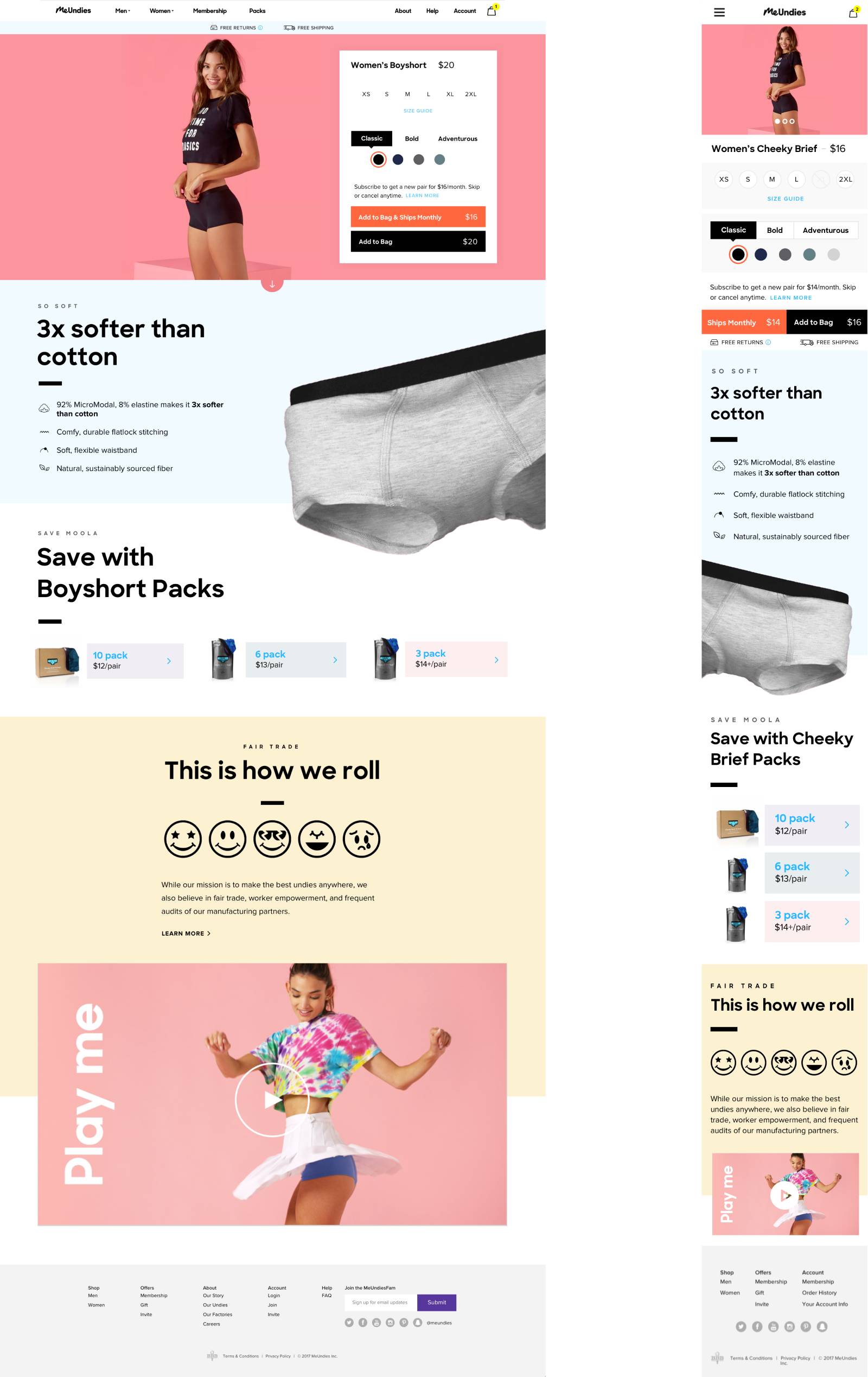 MeUndies product detail page optimization prototype
