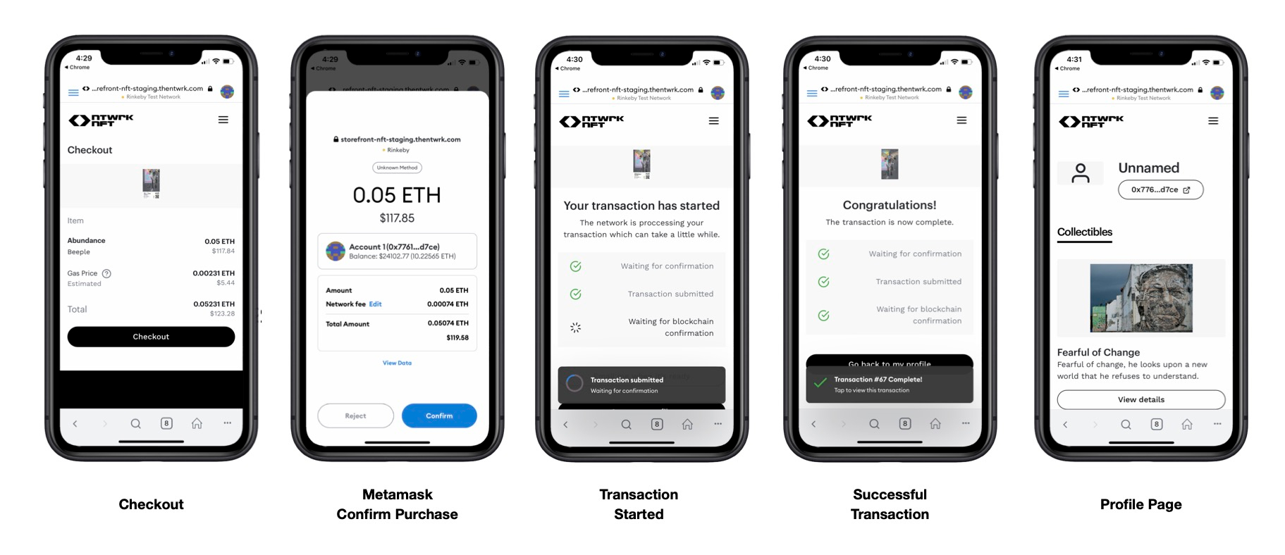 NTWRK NFT checkout journey user flow