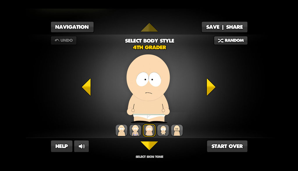 South Park Avatar Creator clothing selection interface