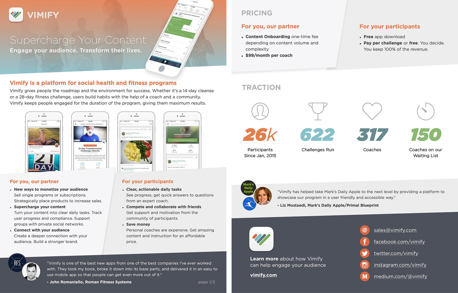 Vimify one-sheet document from November 2015